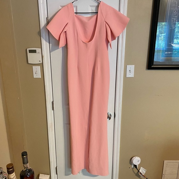 SAFIYAA Eve Stretch Crepe Draped Sleeve Column Dress 10 - Picture 13 of 16